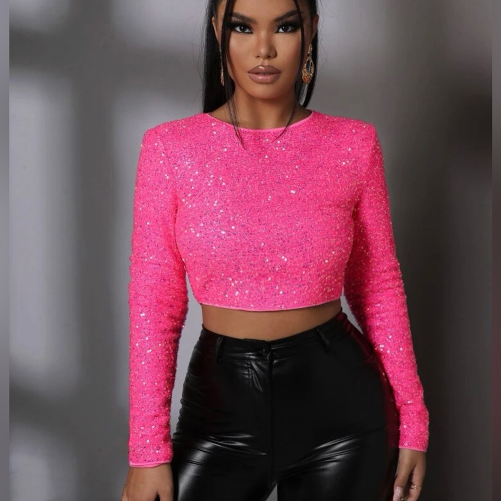 Hot pink glitter crop top. Size Small